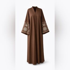 Brown Embroidered Long Sleeve Kaftan Abaya dress
